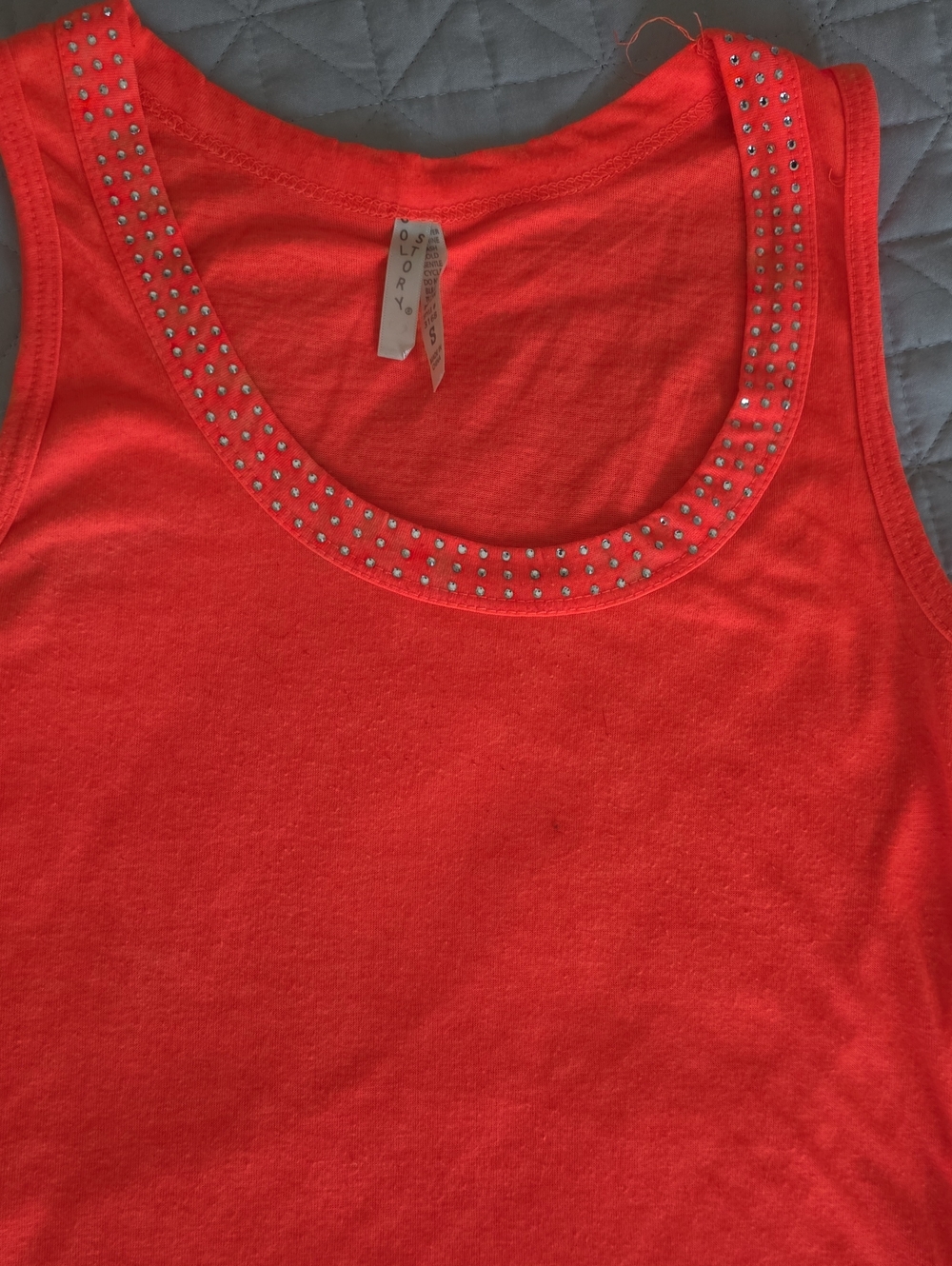 Studded Scoop Neck Orange Tank Top